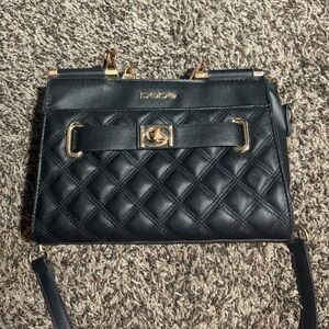 Bebe Black Quilted Satchel Crossbody Purse Gold Hardware Handbag Structured Bag